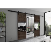 Dubultās bīdāmās durvis ar spoguli MIA DUO Loft R, tumšais ozols